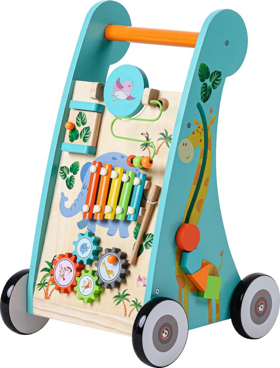Teamson Kids Houten Loopstoeltje en Activiteitencentrum - Peuter-Speelgoed - Safari Dieren