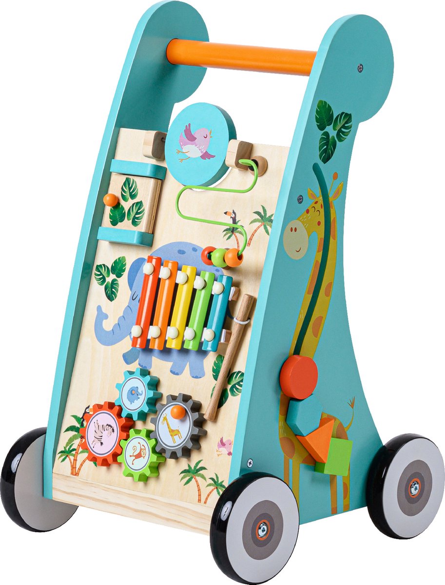 Teamson Kids Houten Loopstoeltje en Activiteitencentrum - Peuter-Speelgoed - Safari Dieren