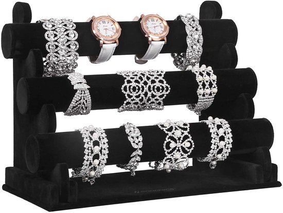 Songmics® Nieuw sieradenrek kledingrek voor horloges armband fluweel armbandstandaard zwart JDS008