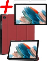 Hoesje Geschikt voor Samsung Galaxy Tab A8 Hoes Case Tablet Hoesje Tri-fold Met Screenprotector - Hoes Geschikt voor Samsung Tab A8 Hoesje Hard Cover Bookcase Hoes - Donkerrood.