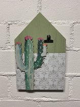 Wanddecoratie bord cactus + klem - hout - hoogte 26 x 17 x 1 cm - Woonaccessoires
