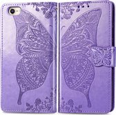 Apple iPhone 7 Hoesje - Mobigear - Butterfly Serie - Kunstlederen Bookcase - Paars - Hoesje Geschikt Voor Apple iPhone 7