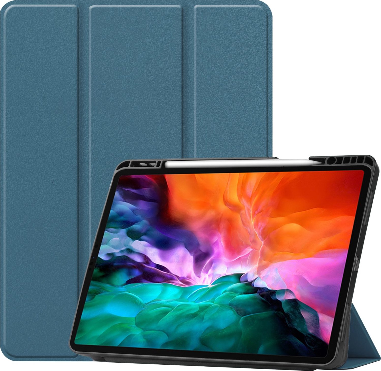 Mobigear Tablethoes geschikt voor Apple iPad Pro 12.9 Inch (2021) Hoes | Mobigear Tri-Fold Gel Bookcase + Stylus Houder - Groen