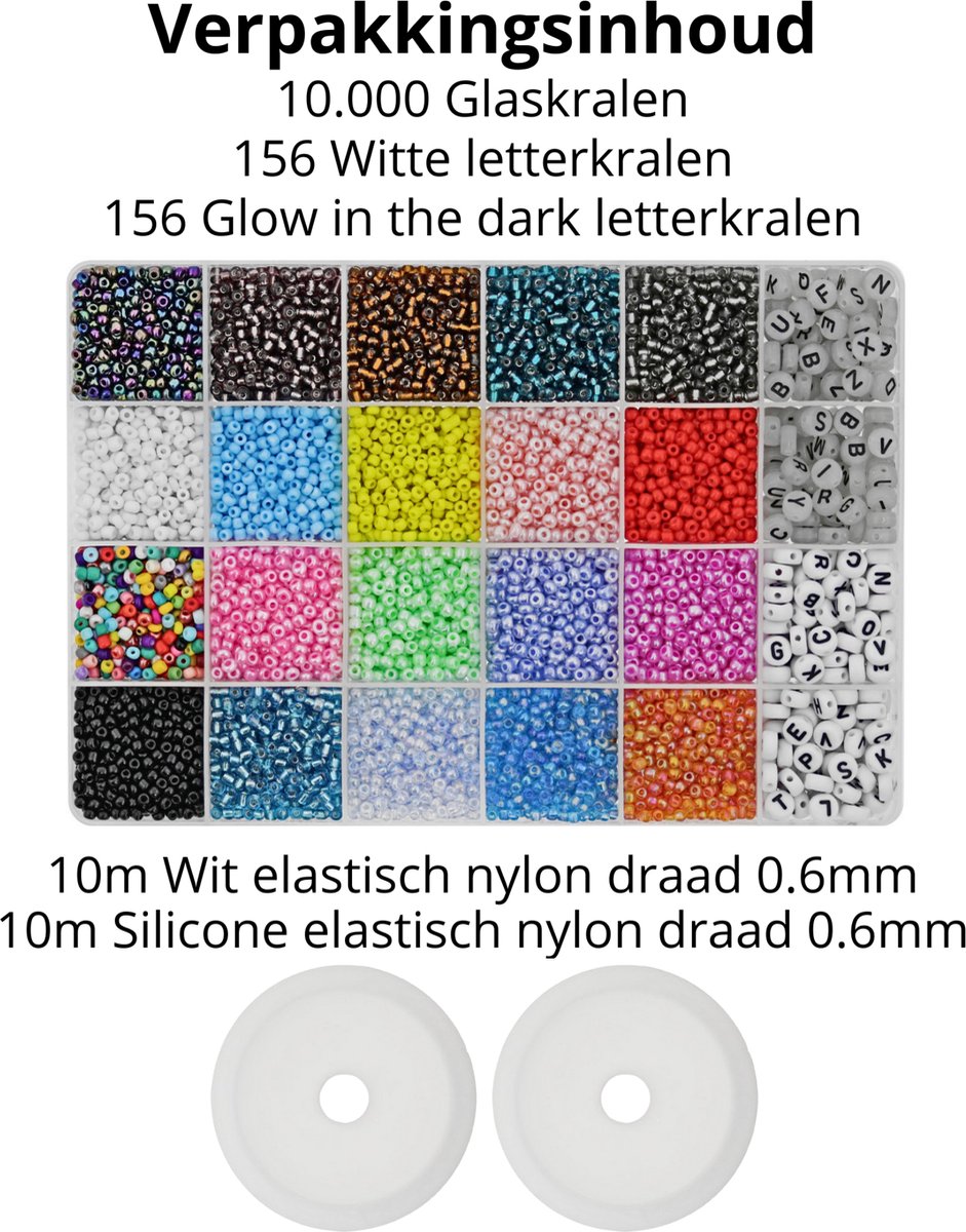 Behave 10000 Glaskralen Navulset - DIY Sieraden maken - Kralen Set - Rocailles - Bedels - 2 Draden - 20 Kleuren - 3mm — afbeelding 4