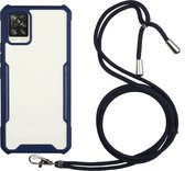 Samsung Galaxy A52 Hoesje - Mobigear - Lanyard Serie - TPU Hoesje met koord - Transparant / Donkerblauw - Hoesje Geschikt Voor Samsung Galaxy A52