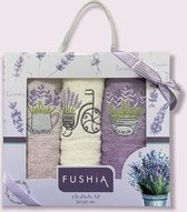 Fushia- handdoekenset van 3 - Lavendel- 100%katoen- 30 x 50 cm - keukendoeken en handdoeken - Gastendoekje-  geschenkset- cadeau