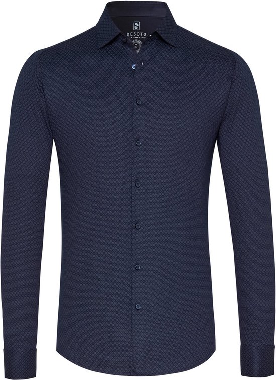 Desoto Overhemd Kent Grafische Print Donkerblauw - Maat XL - Heren - Overhemden Casual