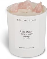 Scent With Love - Geurkaars in glas met kristal - Rose Quartz Candle - Wit - Vegan kaars
