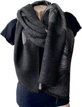 Lange Warme Dames Sjaal - Bloemenprint - 2-Zijdig - Zwart - Grijs - 200 x 65 cm (G2)