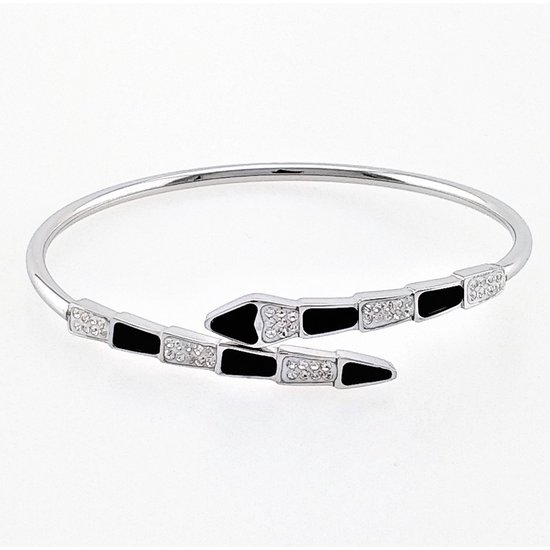 SP Fashion Jewelry Bangle - Dames Roestvrij Stalen Armband - Zwart/Zilver + Cadeauzakje