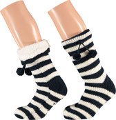 Huissokken dames | Huissok met fake fur | Navy Blauw | Maat 36/41 | Huissok | Huissokken dames | Fluffy sokken | Slofsokken | Huissokken anti slip | Huissokken | Anti slip sokken |