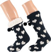 Huissokken dames | Huissok met fake fur | Navy Blauw | Maat 36/41 | Huissok | Huissokken dames | Fluffy sokken | Slofsokken | Huissokken anti slip | Huissokken | Anti slip sokken |