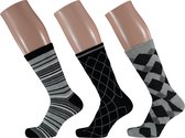 Fashion sokken dames met ruit en strepen motief assorti blauw/grijs (2 x 3 paar) 35/42