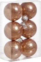 Kerstballen glitter koper 6 stuks - koperkleurige kerstversiering