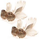4x stuks decoratie vogels op clip glitter champagne 11 cm - Decoratievogeltjes/kerstboomversiering/bruiloftversiering