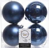 4x Donkerblauwe kunststof kerstballen 10 cm - Mat/glans - Onbreekbare plastic kerstballen - Kerstboomversiering donkerblauw