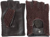 vintage gants en cuir crochet sans doigts brun noir | taille XL