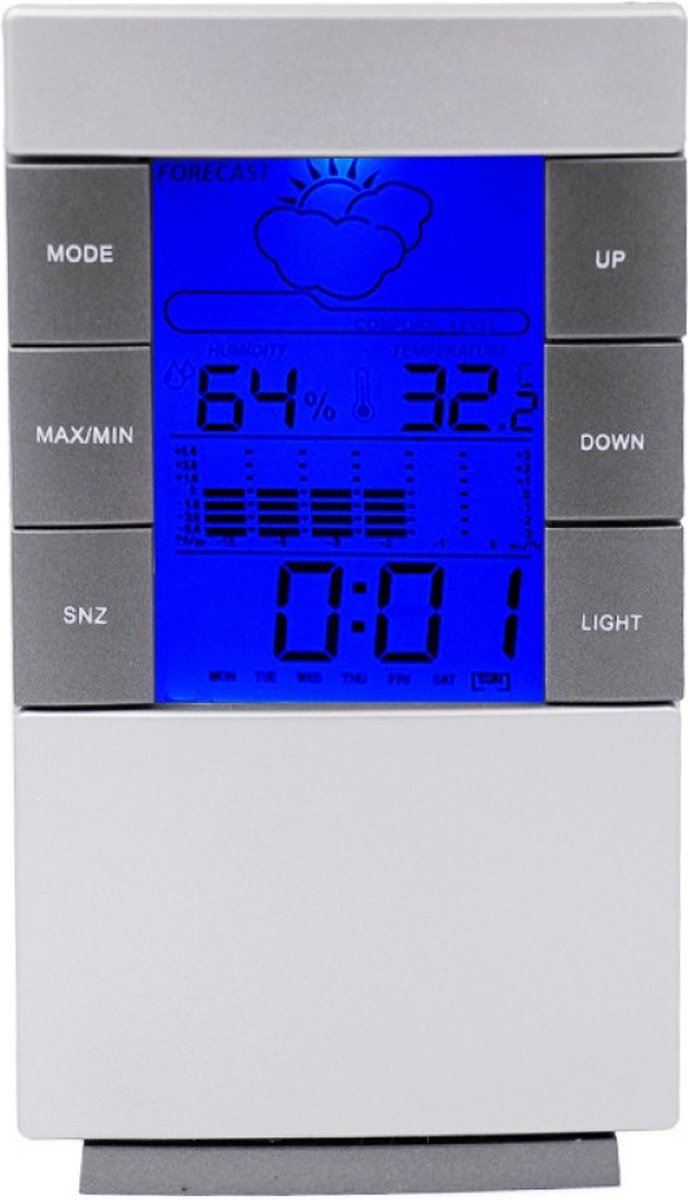 Kunststof weerstation met klokfunctie - Hygrometer 14cm grijs