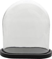 Stolp 33*18*35 cm Zwart Hout, Glas Ovaal Glazen Stolp