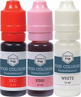 Eetbare Kleurstof Valentijn / Liefde set met 3 kleurstoffen (roze / rood / wit) | Voedingskleurstof voor bakken| Topkwaliteit in handig doseer-flesje | Caking it Easy