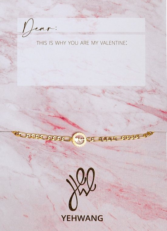 Yehwang - Armband - Bracelet - Heartbeat - Valentijn - Valentines Day -Valentijnsdag - Goudkleurig - Stainless Steel - Verkleurd Niet - Nikkelvrij - Incl Kaart en Envelop