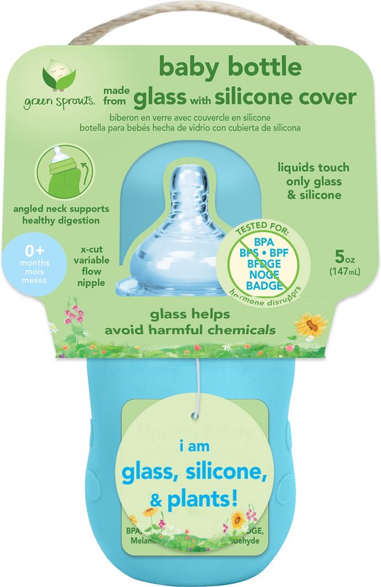 Green Sprouts - Baby Bottle made from Glass with Silicone Cover - Glazen Babyfles (147ml) - Aqua van green sprouts — afbeelding 3