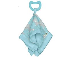 Green Sprouts Organic Cotton Muslin Blankie Teether Knuffeldoekje - Zacht Hydrofiel Doekje met Afneembare Siliconen Bijtring - 4 Lagen Biologisch Katoen - Vanaf 0 Maanden - Aqua Vos - Machinewasbaar