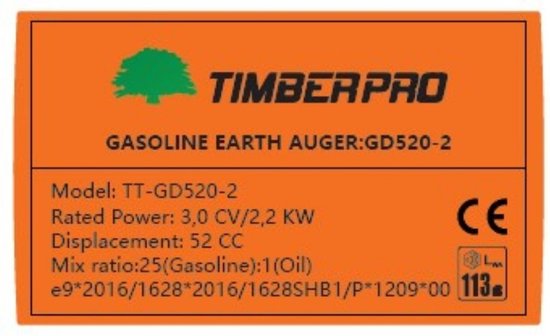 TIMBERPRO – Grondboor - Benzine - 52cc - 3 boren 100/150/200 mm - verlengstuk 30cm