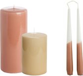 Luxe Kaarsen Rustik Lys - 3 Kaarsen - Grote Roze Hoogglans Stompkaarsen - Dipped Tweeling Dinerkaarsen - Brique Apricot Rose - 104 Branduren