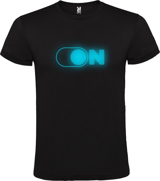 Zwart T shirt met Glow in the Dark "On Button " Blauw size XL