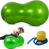Fitness gymbal - Yoga bal - inclusief pomp -  pinda grote bonen - Lengte 90 cm - Groen - Revalidatiebal