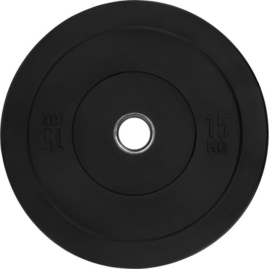 RYZOR Halterschijven set van 2 x 15 kg - Gewichtschijven - Bumper plates - Bankdrukken - Halterset – Halterschijf 15 kg - Gewichten set voor halterstangen - Geschikt voor Olympische halterstang met diameter 50 mm - Rubber - Zwart