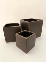Cachepot / Bloempot, set van 3, vierkant, donkerbruin