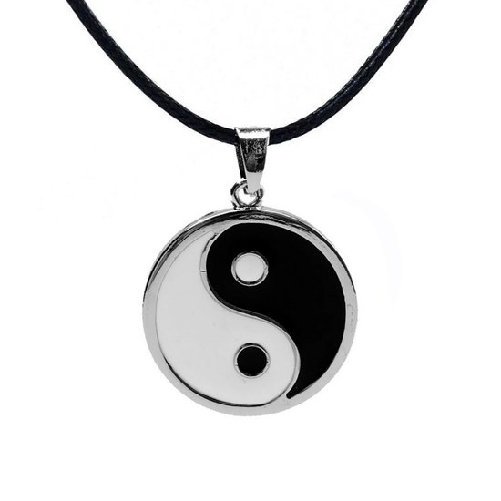 Collier Yin Yang | Noir et blanc | Cuir artificiel | 37 + 8cm | Mode Favorite