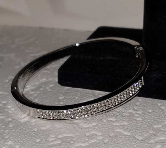 Jendi - Stalen Bangle armband zilver kleur met kristal voor Valentijn cadeau Moederdag