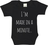 Baby rompertjes - I'm made in a minute - maat 80 - korte mouwen - baby - baby kleding jongens - baby kleding meisje - rompertjes baby - rompertjes baby met tekst - kraamcadeau meis