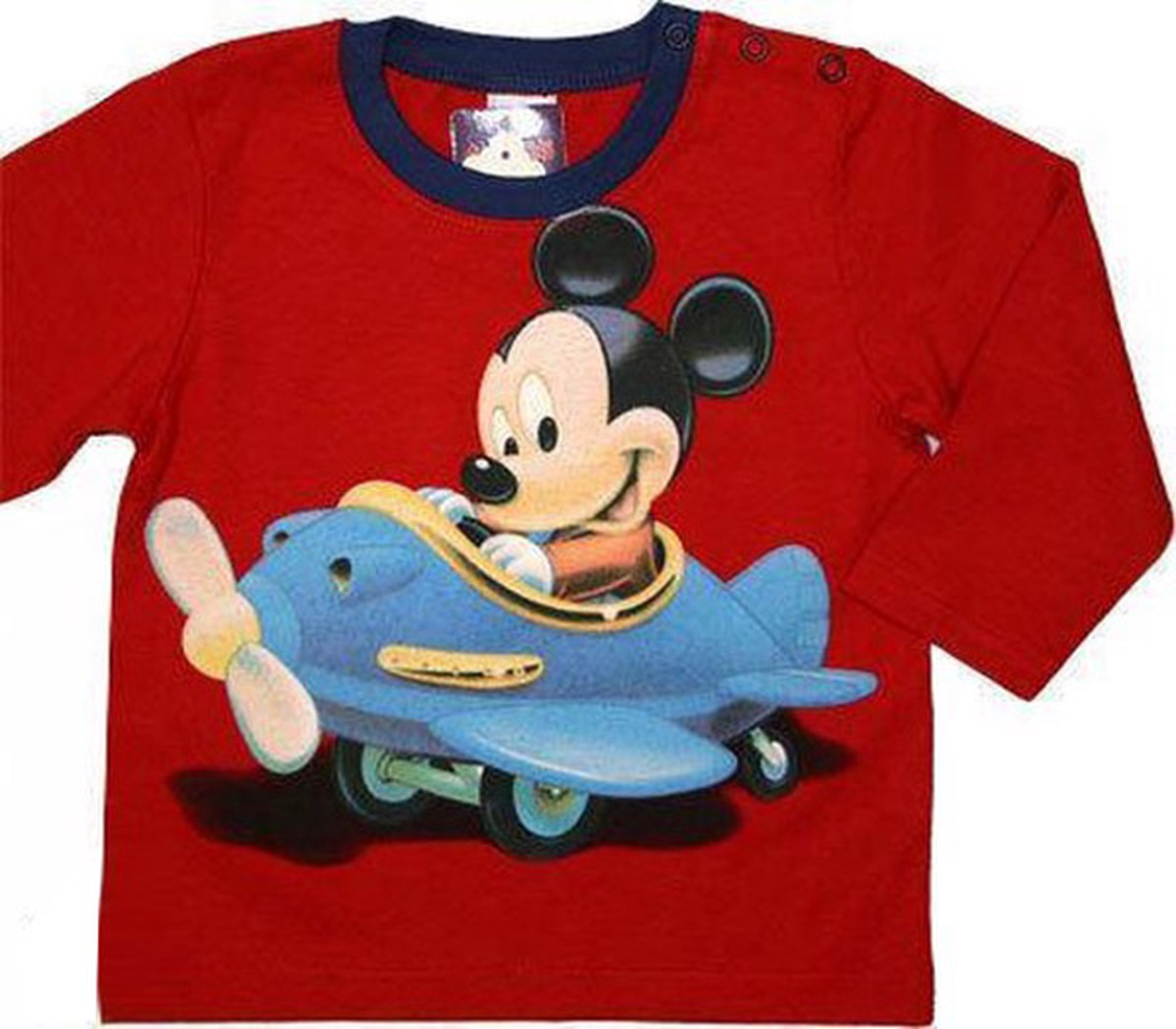 Disney Jongens Longsleeve - Rood - Mickey Mouse in vliegtuig - T-shirt met lange mouwen - Maat 80