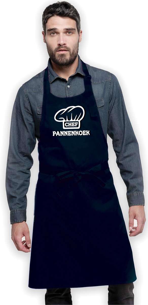 Keukenschort Chef Pannenkoek - Heren Dames - Horecakwaliteit - One size - Verstelbaar - Wasbaar - Cadeau Verjaardag Feest Grappig Geintje Jubileum Pensioen Zomaar Bedankt BBQ - Marine