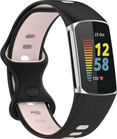 Shop4 - Bandje voor Fitbit Charge 5 - Siliconen Geperforeerd Zwart en Roze