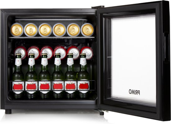 Mini koelkast: PRIMO PR127BC Minibar - Kleine Koelkast - Glazen Deur - 43L - F - Zwart, van het merk PRIMO
