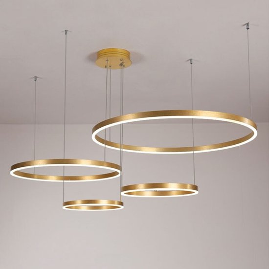 Loft Home Lampe à Suspension Or | 4 anneaux | 60, 80, 60, 40 CM | Lampe de plafond | Moderne | Intérieur | Chandelier | Siècle des Lumières