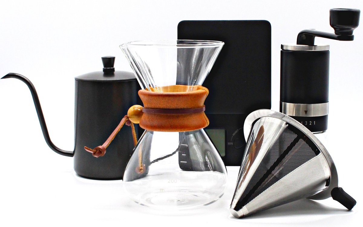 House of Husk Slow Coffee Set – 0.4L – Filter Koffie Set met Koffiemolen en Weegschaal – Coffeemaker – Gooseneck Ketel – Cafetière – Pour Over