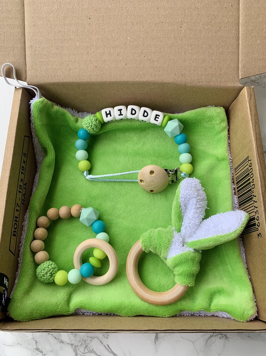 Goedkoopste Giftset babypakket - turquoise - gepersonaliseerd - verschillende maten