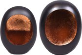 Kandelaar Store - Set Standing Eggs T-light 17x9x24cm + 20x10x28cm - Black/copper - Set van 2 stuks