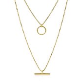 ZINZI zilveren 2 in 1 ketting 14K geel verguld met liggend staafje en cirkel 40-55cm ZIC2098