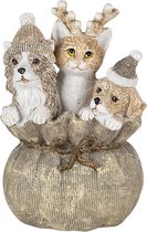 Kerstdecoratie Beeld Honden en kat 8*7*12 cm Grijs, Beige, Wit Kunststof Decoratief Figuur Decoratieve Accessoires Kerstdecoratie voor Binnen