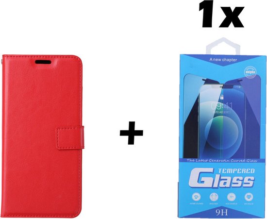 Coque pour Samsung Galaxy A51 - Bookcase - Espace pour 3 cartes - Similicuir - avec 1x Protecteur d'écran trempé - SAFRANT1 - Rouge