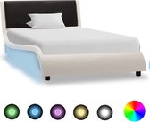 vidaXL Bedframe met LED kunstleer wit en zwart 90x200 cm