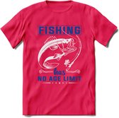 Fishing Has No Age Limit - Vissen T-Shirt | Blauw | Grappig Verjaardag Vis Hobby Cadeau Shirt | Dames - Heren - Unisex | Tshirt Hengelsport Kleding Kado - Roze - L