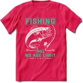 Fishing Has No Age Limit - Vissen T-Shirt | Aqua | Grappig Verjaardag Vis Hobby Cadeau Shirt | Dames - Heren - Unisex | Tshirt Hengelsport Kleding Kado - Roze - XXL